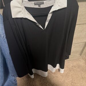 Adrianna Papell Black Blouse with White Polka Dot Accents